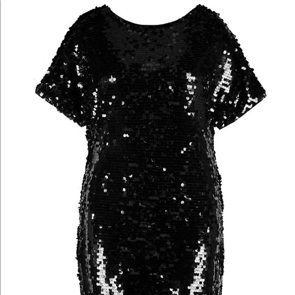 Black Sequin V Neck Dress